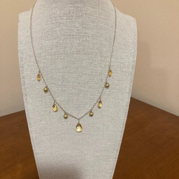 Sterling Silver 925 Yellow Citrine and Pearl Necklace 18" - Picture 2 of 7